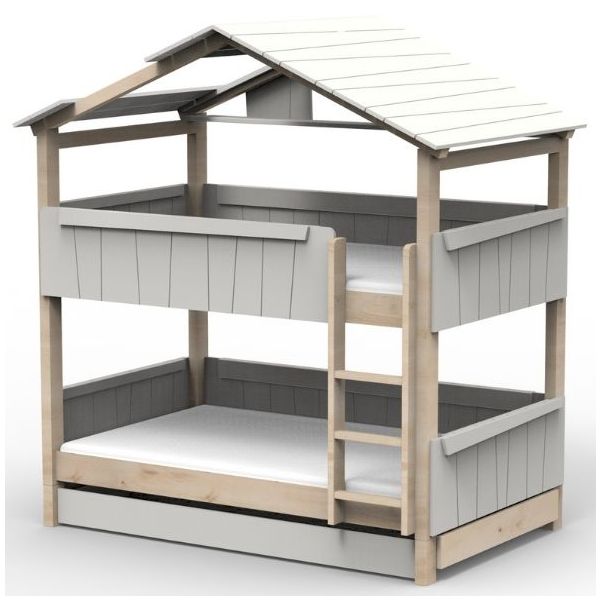 Star Light Convertible Bunk House Bed with Trundle Bed and Roof 120 x 200 cm