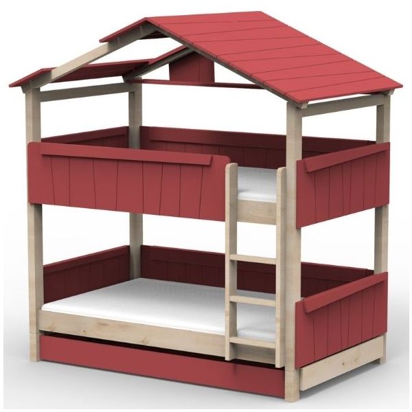 Lit cabane évolutif superposé avec tiroir-lit Star Light avec toit 120 x 190 cm
