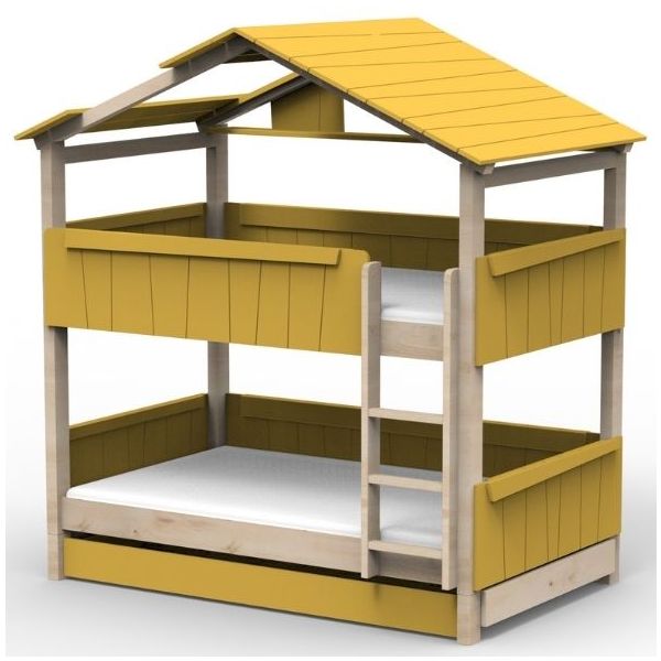 Lit cabane évolutif superposé avec tiroir-lit Star Light avec toit 120 x 190 cm