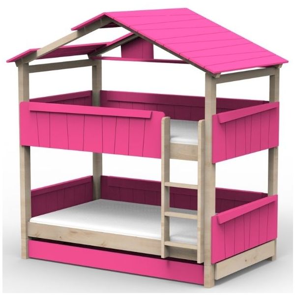 Lit cabane évolutif superposé avec tiroir-lit Star Light avec toit 120 x 190 cm