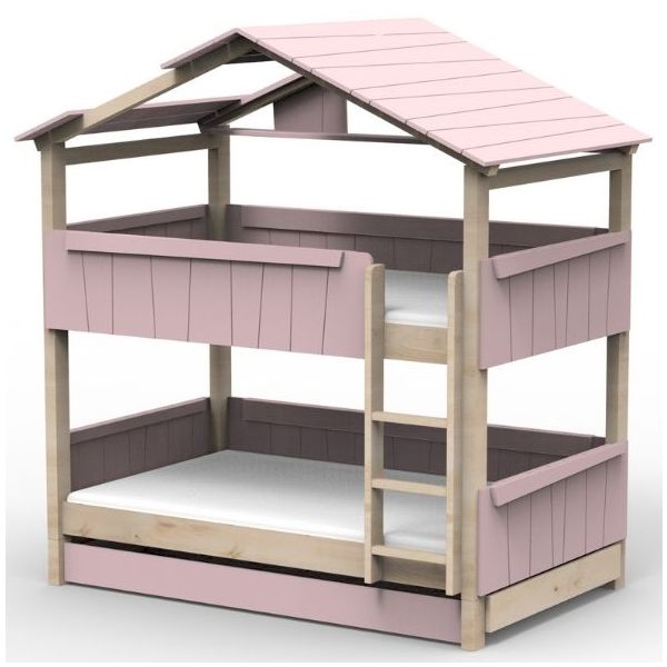 Lit cabane évolutif superposé avec tiroir-lit Star Light avec toit 120 x 190 cm
