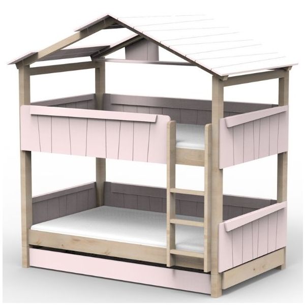 Star Light Convertible Bunk House Bed with Trundle Bed and Roof 120 x 200 cm