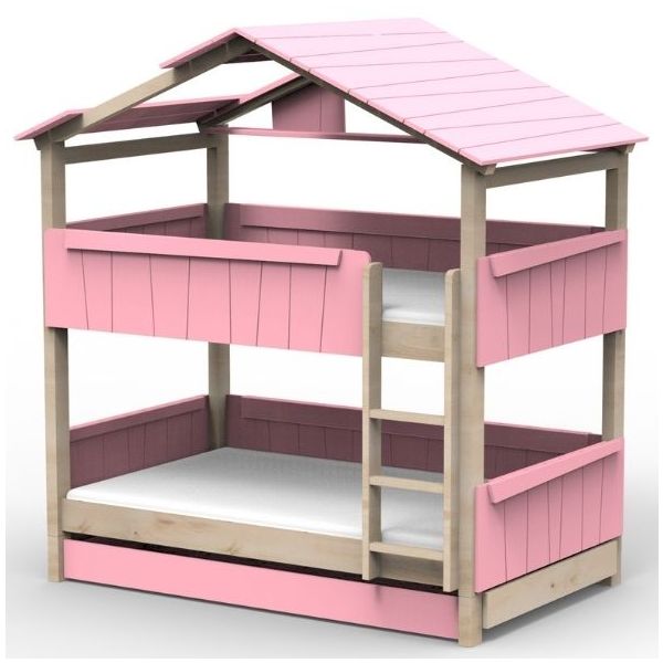 Lit cabane évolutif superposé avec tiroir-lit Star Light avec toit 120 x 190 cm