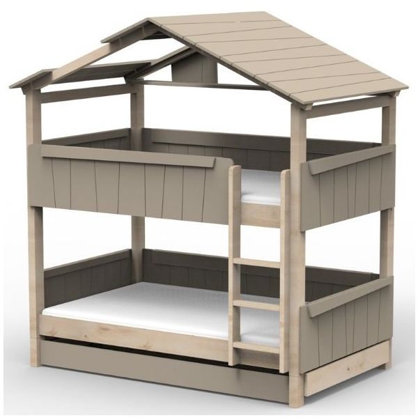 Lit cabane évolutif superposé avec tiroir-lit Star Light avec toit 120 x 190 cm