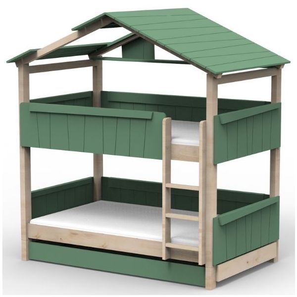 Lit cabane évolutif superposé avec tiroir-lit Star Light avec toit 120 x 190 cm