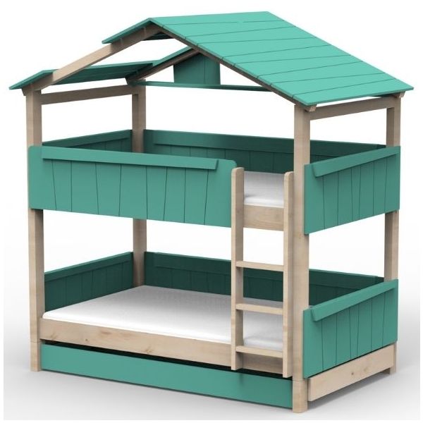 Lit cabane évolutif superposé avec tiroir-lit Star Light avec toit 120 x 190 cm