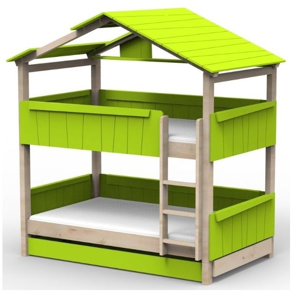 Lit cabane évolutif superposé avec tiroir-lit Star Light avec toit 120 x 190 cm