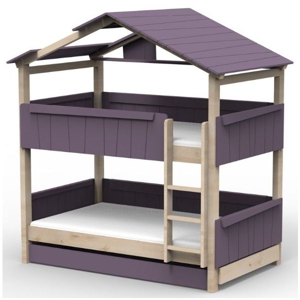 Lit cabane évolutif superposé avec tiroir-lit Star Light avec toit 120 x 190 cm