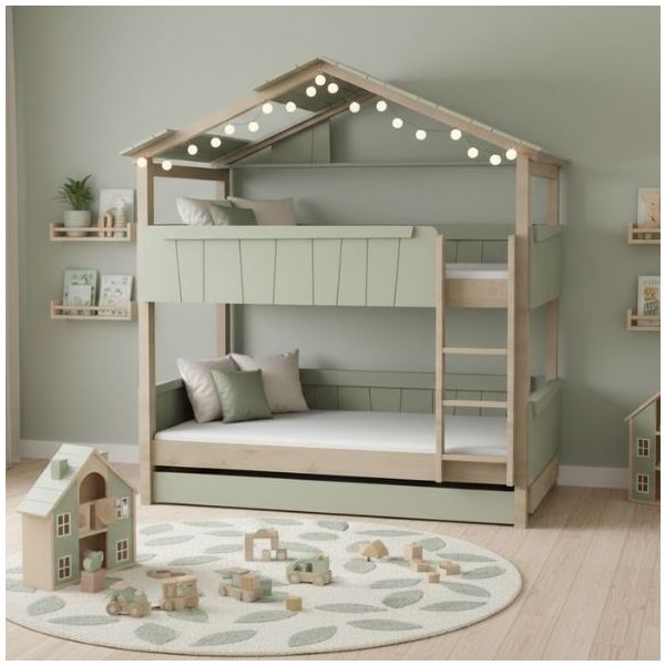 Lit cabane évolutif superposé avec tiroir-lit Star Light avec toit 120 x 190 cm