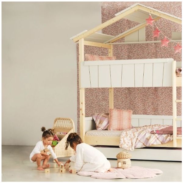Star Light Convertible Bunk House Bed with Trundle Bed and Roof 120 x 200 cm