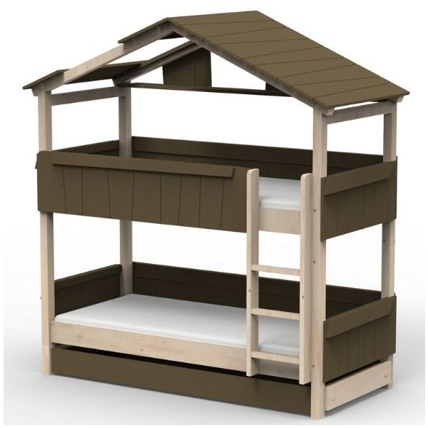 Lit cabane évolutif superposé avec tiroir-lit Star Light avec toit 90 x 190 cm