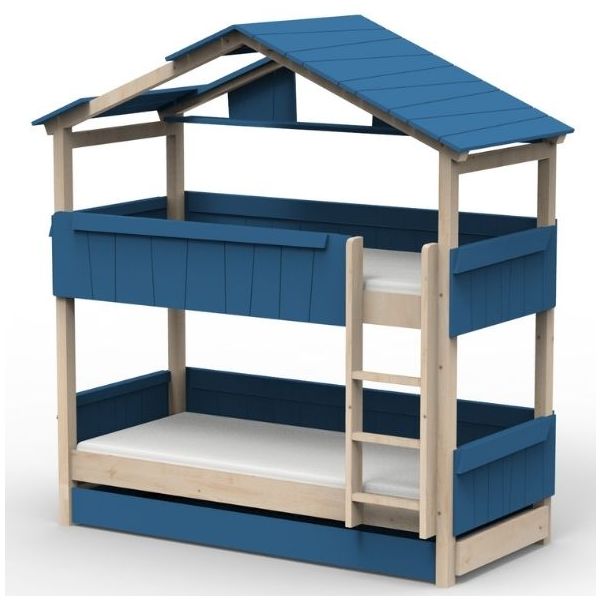 Lit cabane évolutif superposé avec tiroir-lit Star Light avec toit 90 x 200 cm