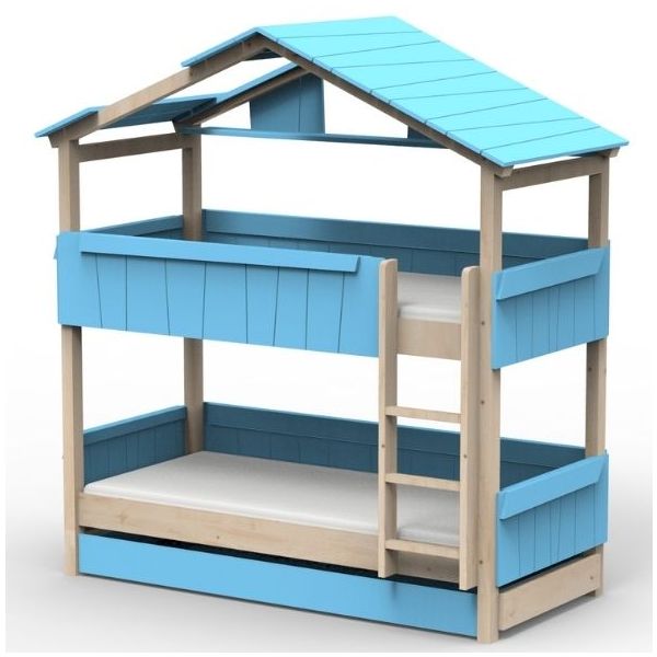 Lit cabane évolutif superposé avec tiroir-lit Star Light avec toit 90 x 200 cm