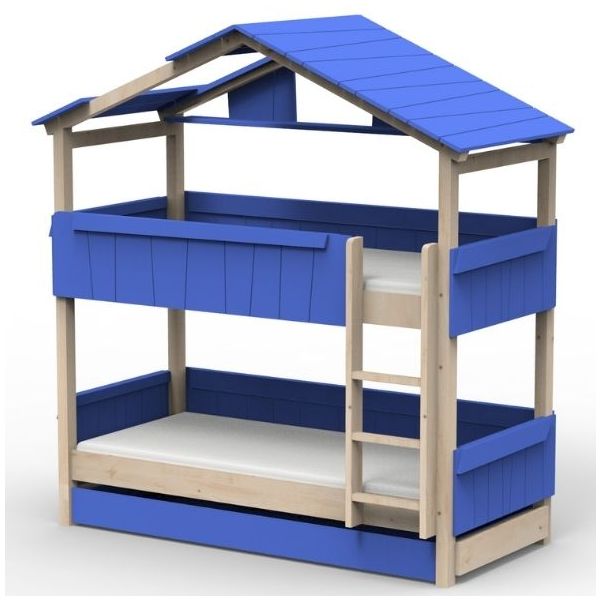 Lit cabane évolutif superposé avec tiroir-lit Star Light avec toit 90 x 190 cm