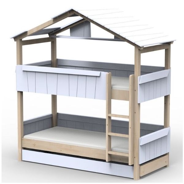 Lit cabane évolutif superposé avec tiroir-lit Star Light avec toit 90 x 200 cm