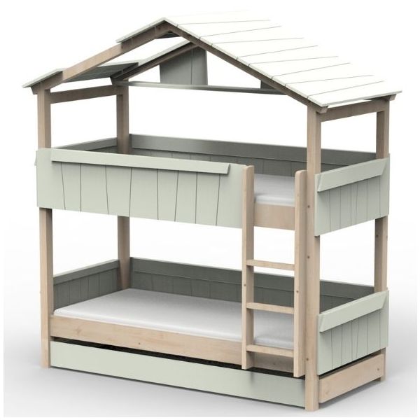 Lit cabane évolutif superposé avec tiroir-lit Star Light avec toit 90 x 190 cm