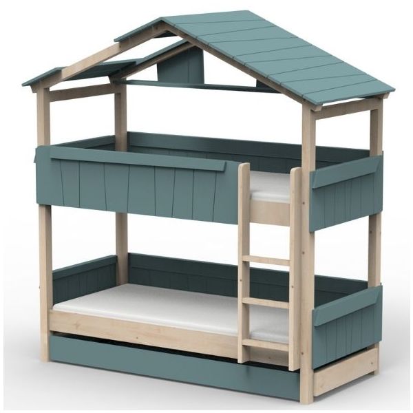 Lit cabane évolutif superposé avec tiroir-lit Star Light avec toit 90 x 190 cm