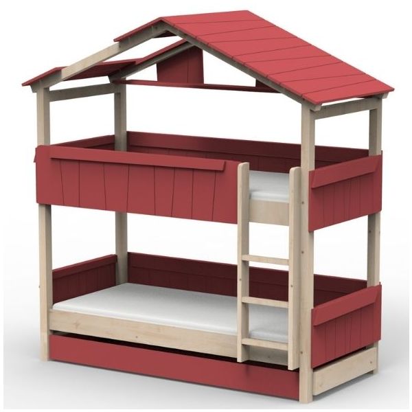Lit cabane évolutif superposé avec tiroir-lit Star Light avec toit 90 x 190 cm