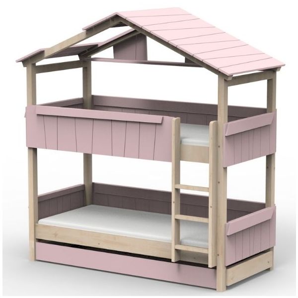 Lit cabane évolutif superposé avec tiroir-lit Star Light avec toit 90 x 190 cm