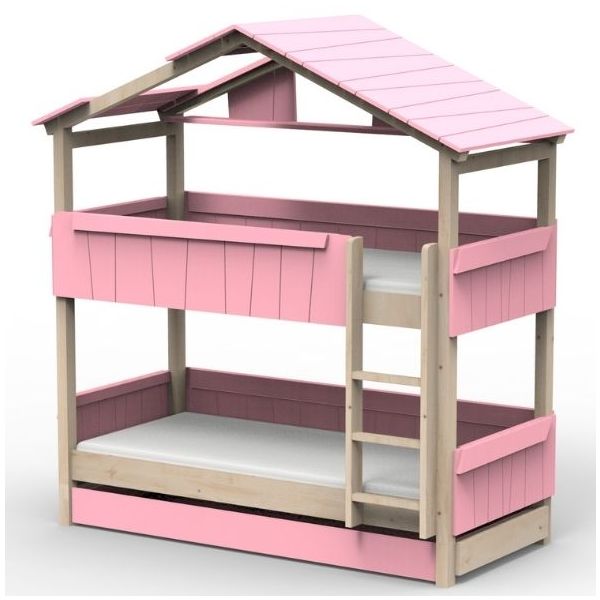 Lit cabane évolutif superposé avec tiroir-lit Star Light avec toit 90 x 190 cm