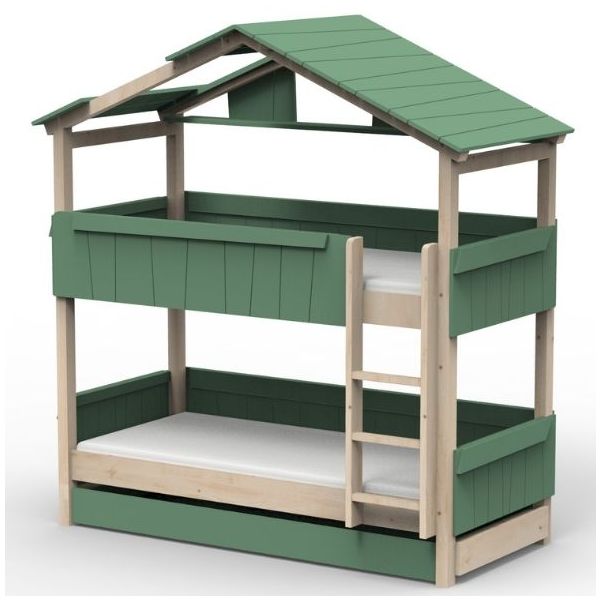 Lit cabane évolutif superposé avec tiroir-lit Star Light avec toit 90 x 190 cm