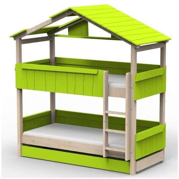 Lit cabane évolutif superposé avec tiroir-lit Star Light avec toit 90 x 200 cm