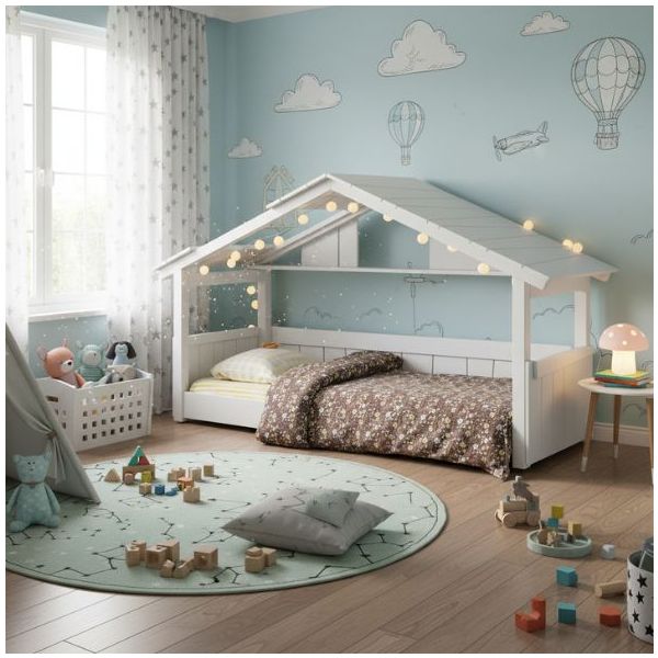 Lit cabane évolutif au sol Montessori Star Light avec toit 90 x 200 cm