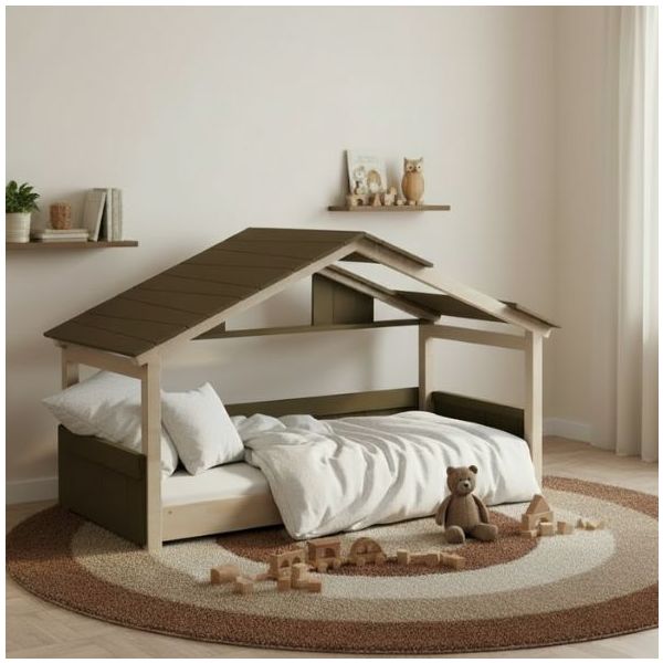 Lit cabane évolutif au sol Montessori Star Light avec toit 90 x 190 cm