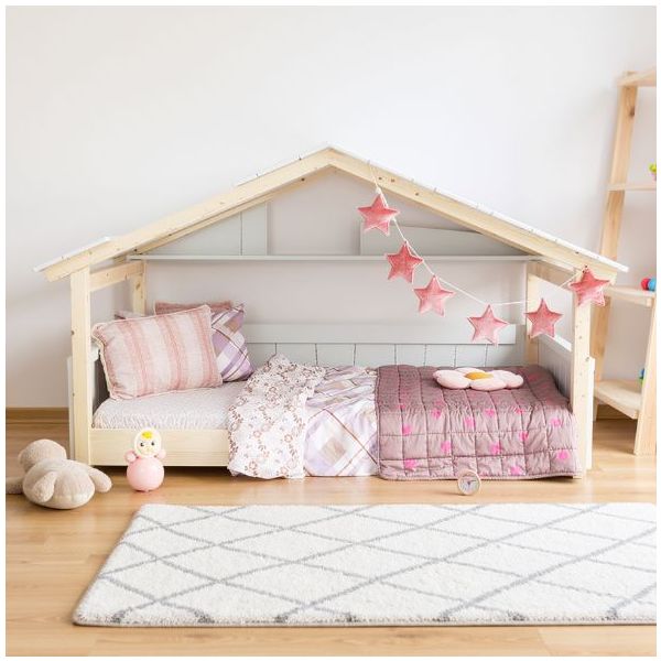 Lit cabane évolutif au sol Montessori Star Light avec toit 90 x 190 cm