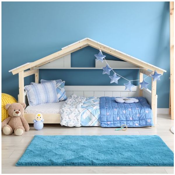 Lit cabane évolutif au sol Montessori Star Light avec toit 90 x 190 cm