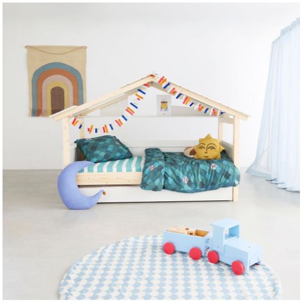 Star Light Convertible House Bed with Roof and Trundle Drawer 120 x 200 cm