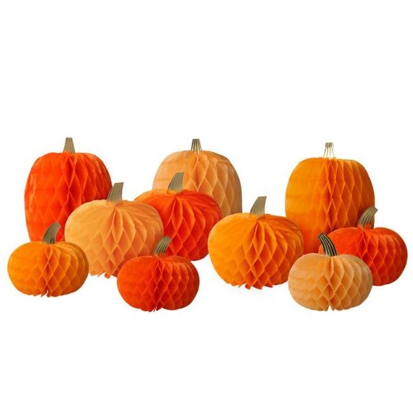 Set de 10 citrouilles en papier alvéolé