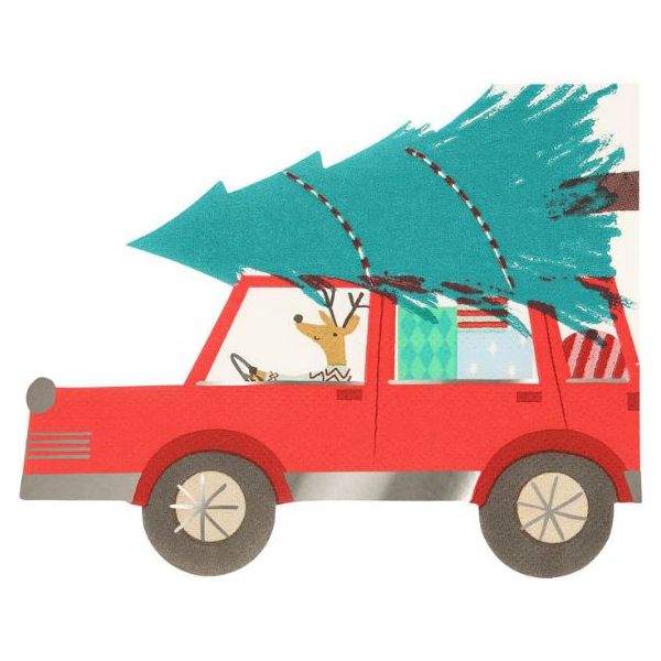 Set de 16 serviettes - Voiture & Sapin de Noël