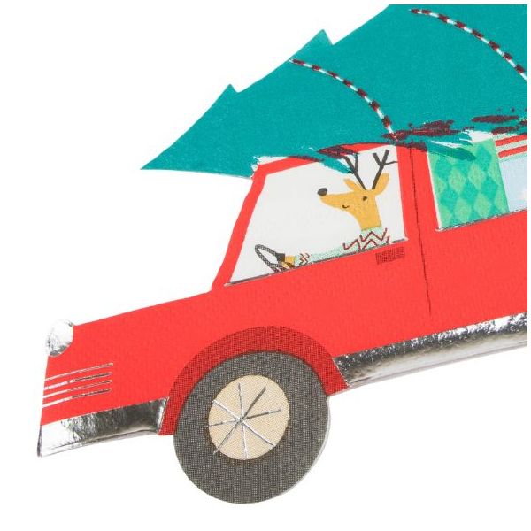 Set de 16 serviettes - Voiture & Sapin de Noël
