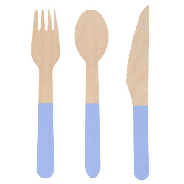 Set de 24 couverts en bois - Bleu