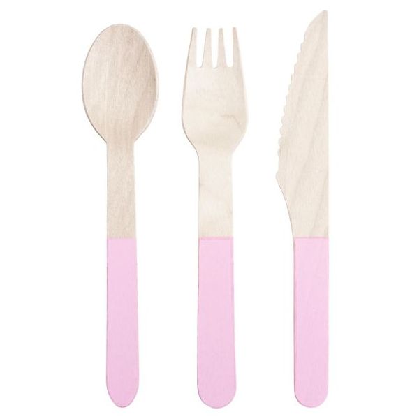 Set de 24 couverts en bois - Rose