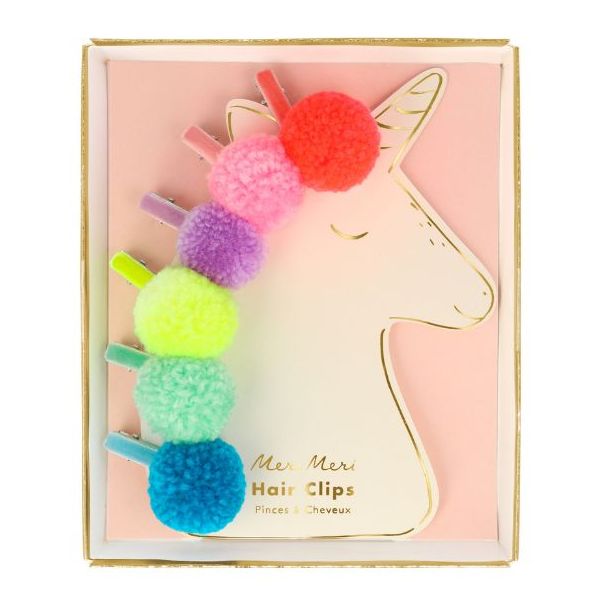 Set de 6 barrettes - Pompons Licorne