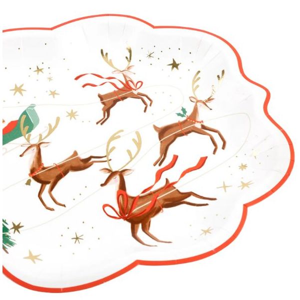 Set de 8 assiettes en carton - Traîneau du Père Noël & Rennes