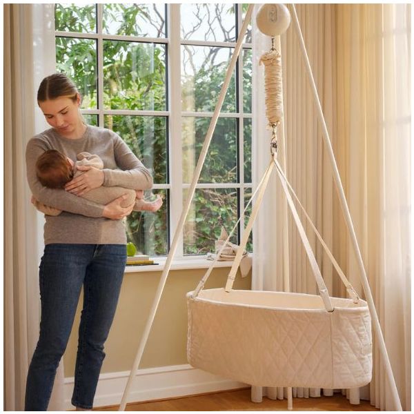 Berceau bébé ovale suspendu à ressorts - Nature