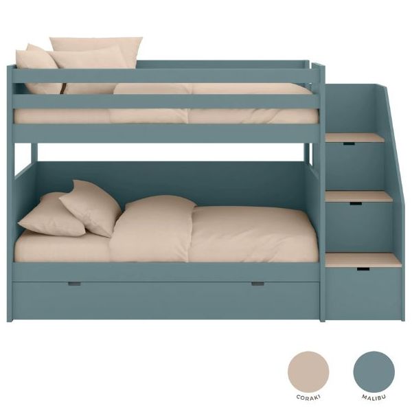 Bunk Bed with Trundle Bed - Staircase - 90x200cm