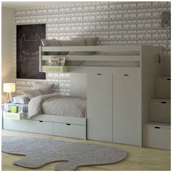 Train Bunk Bed with Storage - Staircase - 90x200cm