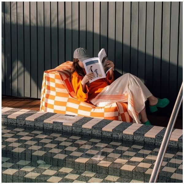 Matteo Outdoor Long Beanbag Chair - Tiles Tangerine