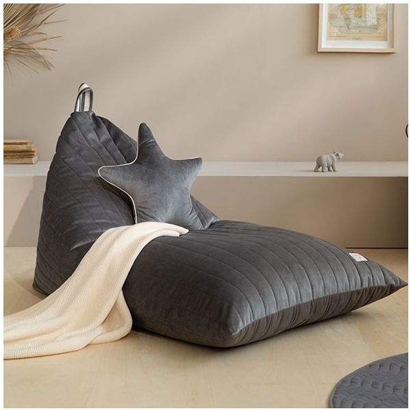 Pouf Velours Essaouira - Gris Ardoise