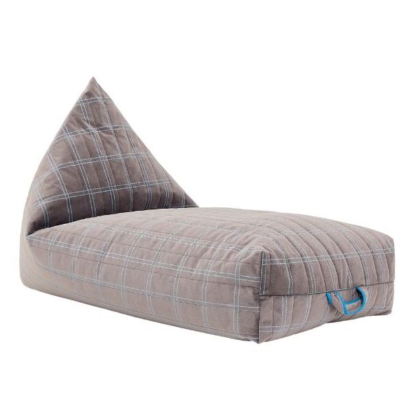 Pouf long Enfant Oasis Eco-Velours - Carreaux Gris / Bleu