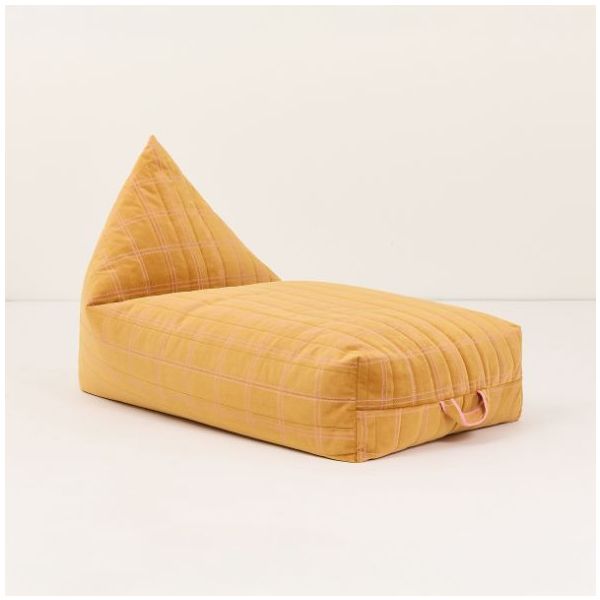 Pouf long Enfant Oasis Eco-Velours - Carreaux Ocre / Rose
