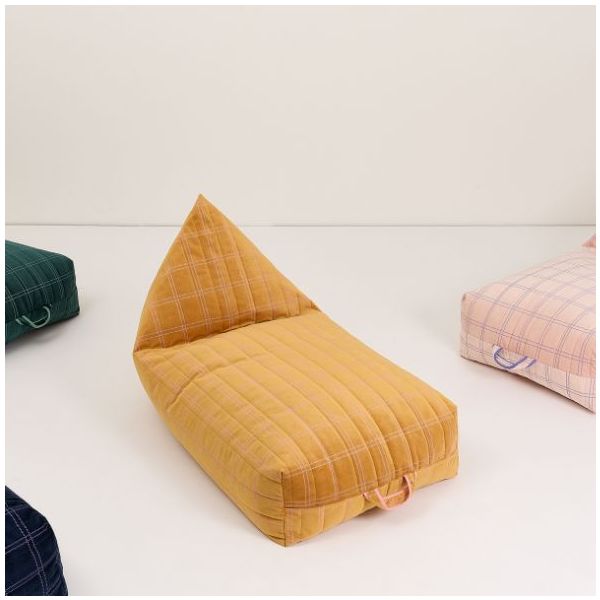 Pouf long Enfant Oasis Eco-Velours - Carreaux Ocre / Rose