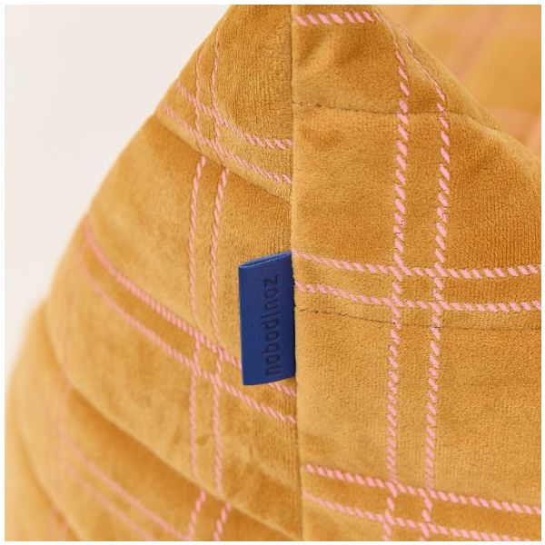Pouf long Enfant Oasis Eco-Velours - Carreaux Ocre / Rose