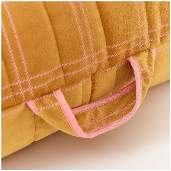 Pouf long Enfant Oasis Eco-Velours - Carreaux Ocre / Rose