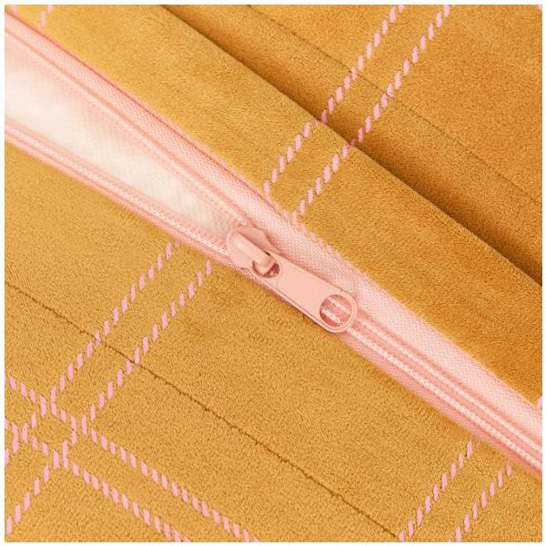 Pouf long Enfant Oasis Eco-Velours - Carreaux Ocre / Rose