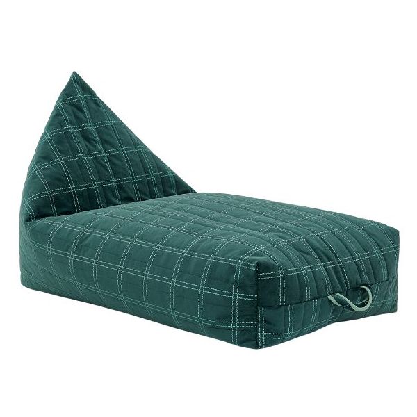 Pouf long Enfant Oasis Eco-Velours - Carreaux Vert / Menthe